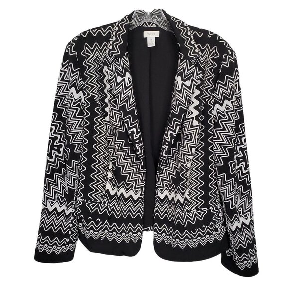 Chicos 2 Size L Jacket Open Front Zig Zag Rick Rack Graphic Artsy Pockets Lined - Picture 2 of 5